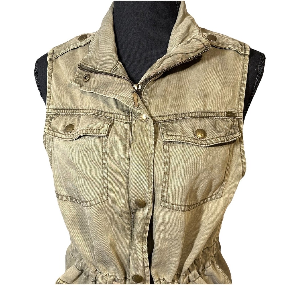 Green Utility Vest Women MED Max Jeans Drawstring Safari Military Tencel Y2K - Picture 6 of 9
